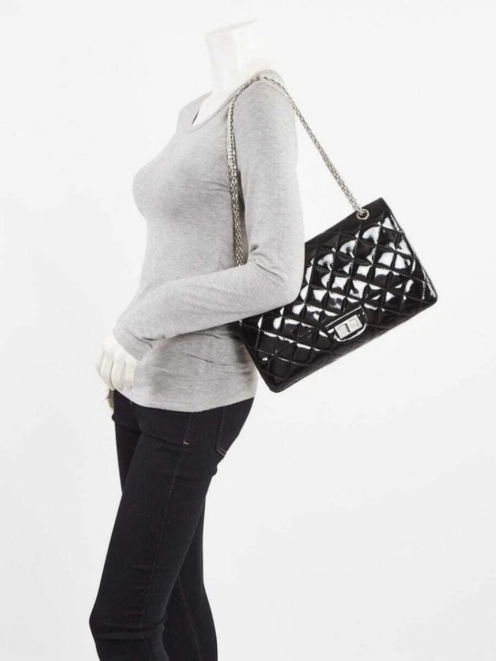 Chanel Black 2.55 Reissue Quilted Classic Patent Leather 227 Jumbo Flap Bag